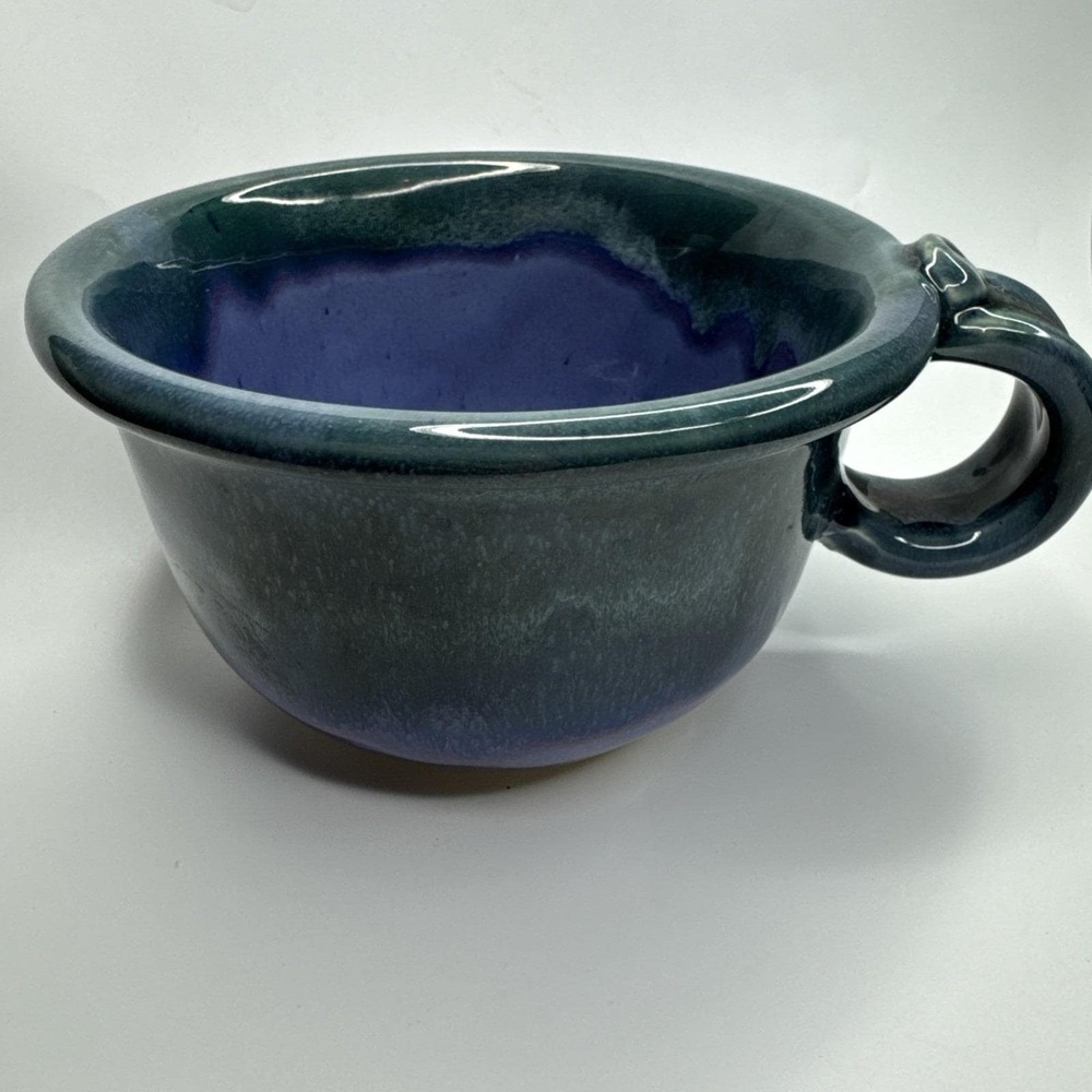 Handmade studio pottery glazed mug chowder‎ bowl with handle